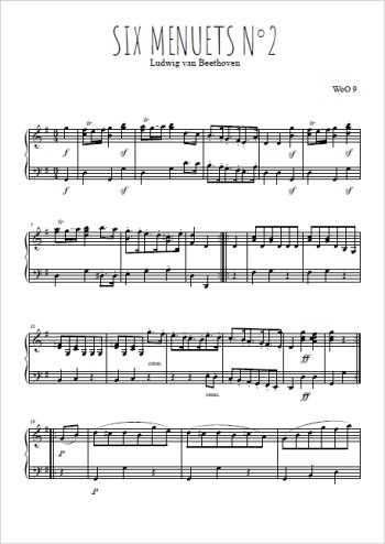 Téléchargez l'arrangement pour piano de la partition de Six menuets, N°2 en PDF